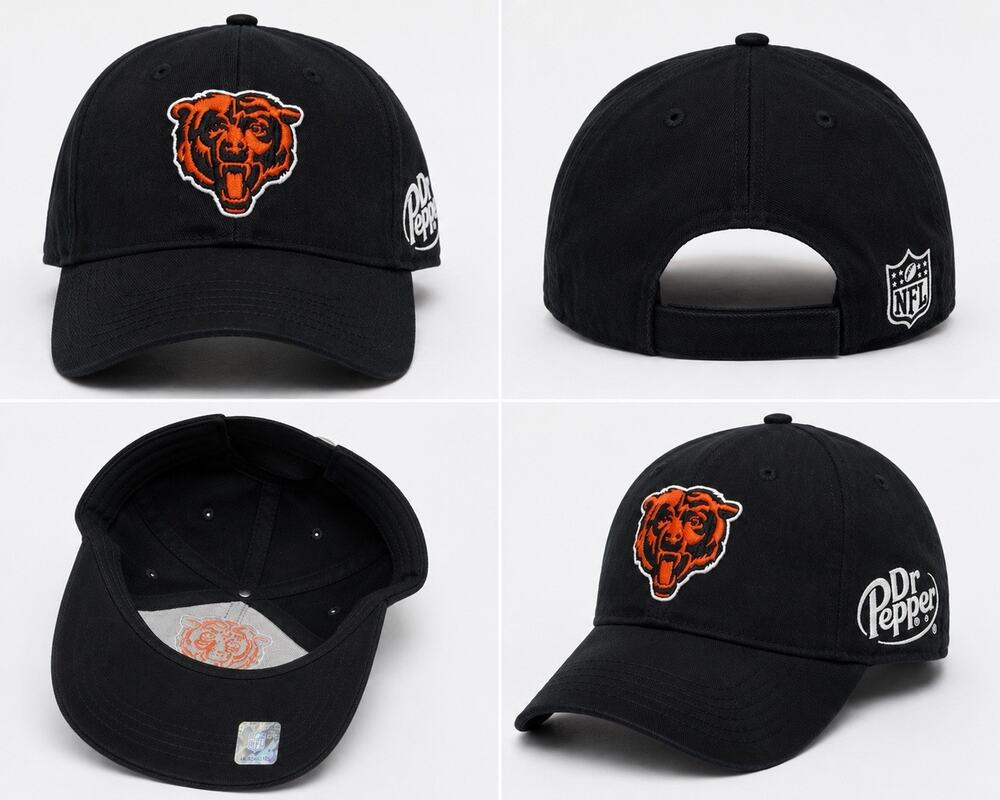Chicago Bears Dr Pepper NFL Adjustable Hat Black Cap Strapback Mint w/Stickers